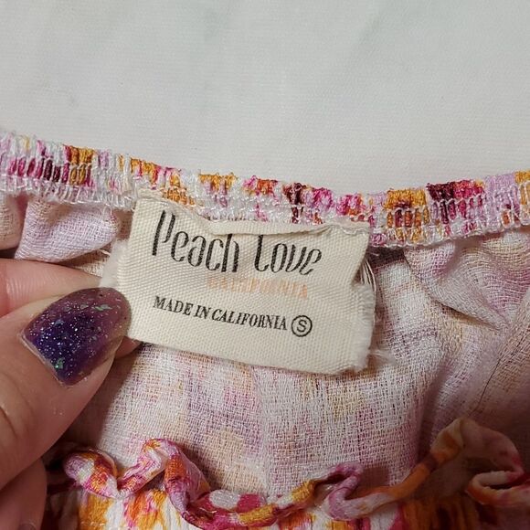 Peach Love California Pink/Orange Floral Cropped Blouse - Picture 3 of 7